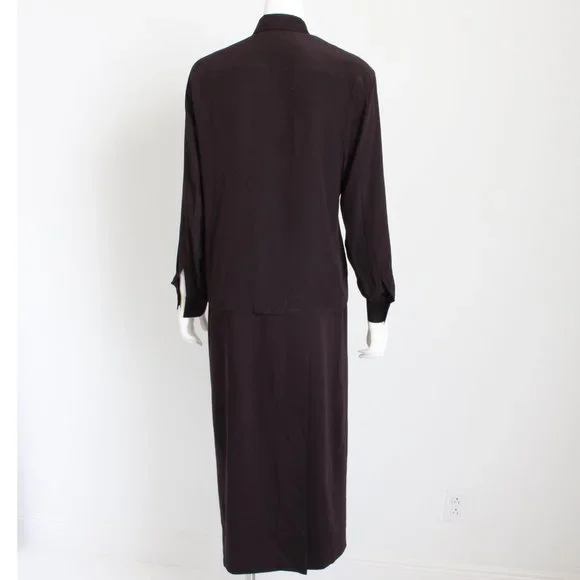 Escada Blouse & Long Skirt 2pc Set Burgundy Silk Wool Vintage 90s - Picture 5 of 7